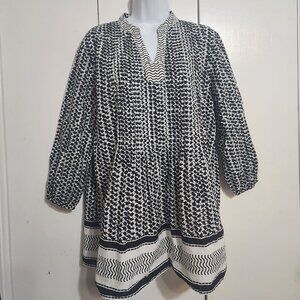 Style & Co. Black & White Geometric Print Cotton Tunic Top Women's Size S